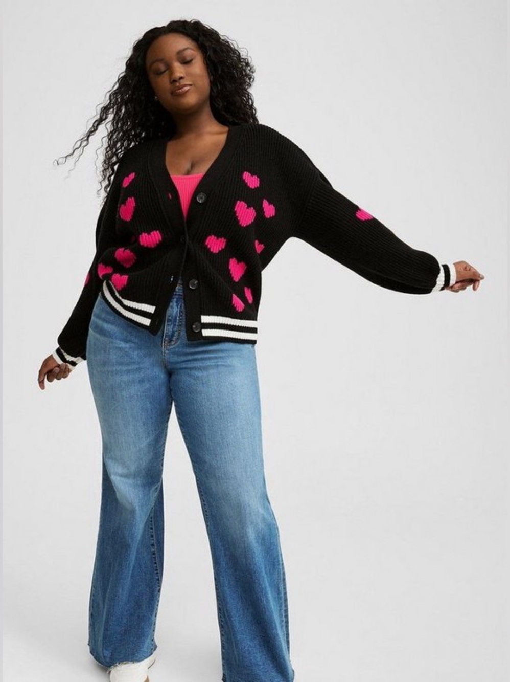 Torrid Drop Shoulder Chunky Cardigan Hearts Stripes Eclectic Grandma Coquette